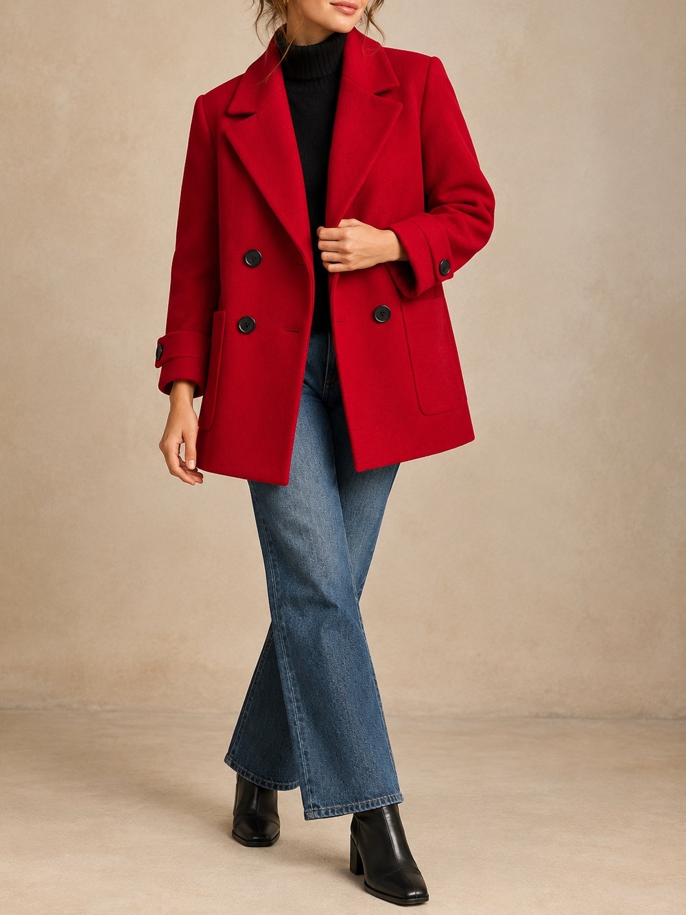 Vintage Red Pure Wool Double Breasted Coat Christmas Holiday Jacket 9 10 Classic